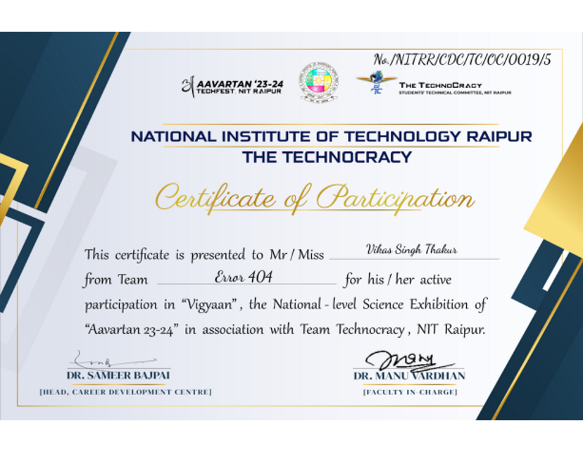 1st Position on ROBOEXPO in NIT, Raipur