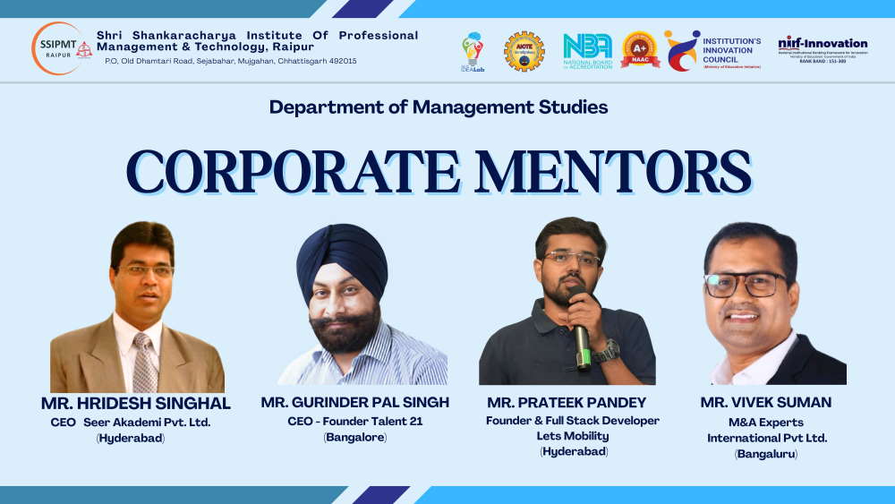 Corporate Mentors, MBA Department, SSIPMT Raipur