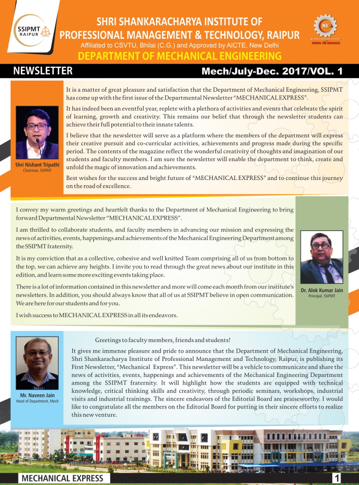 SSIPMT, Raipur B.Tech Mechanical Newsletters